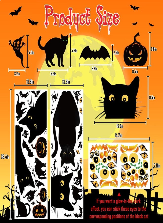 Quera Large Halloween Window Clings Black Cat Window Decorations Glow in The Dark Spooky Pumpkin Window Stickers Halloween Silhouette Window Stickers for School Home Office Party Decals, Double-Side - Image 2
